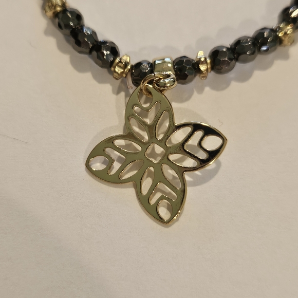 NWT Gold Black Bracelet Beaded Minimalist Bohemian Floral Delicate Preppy - Picture 4 of 7